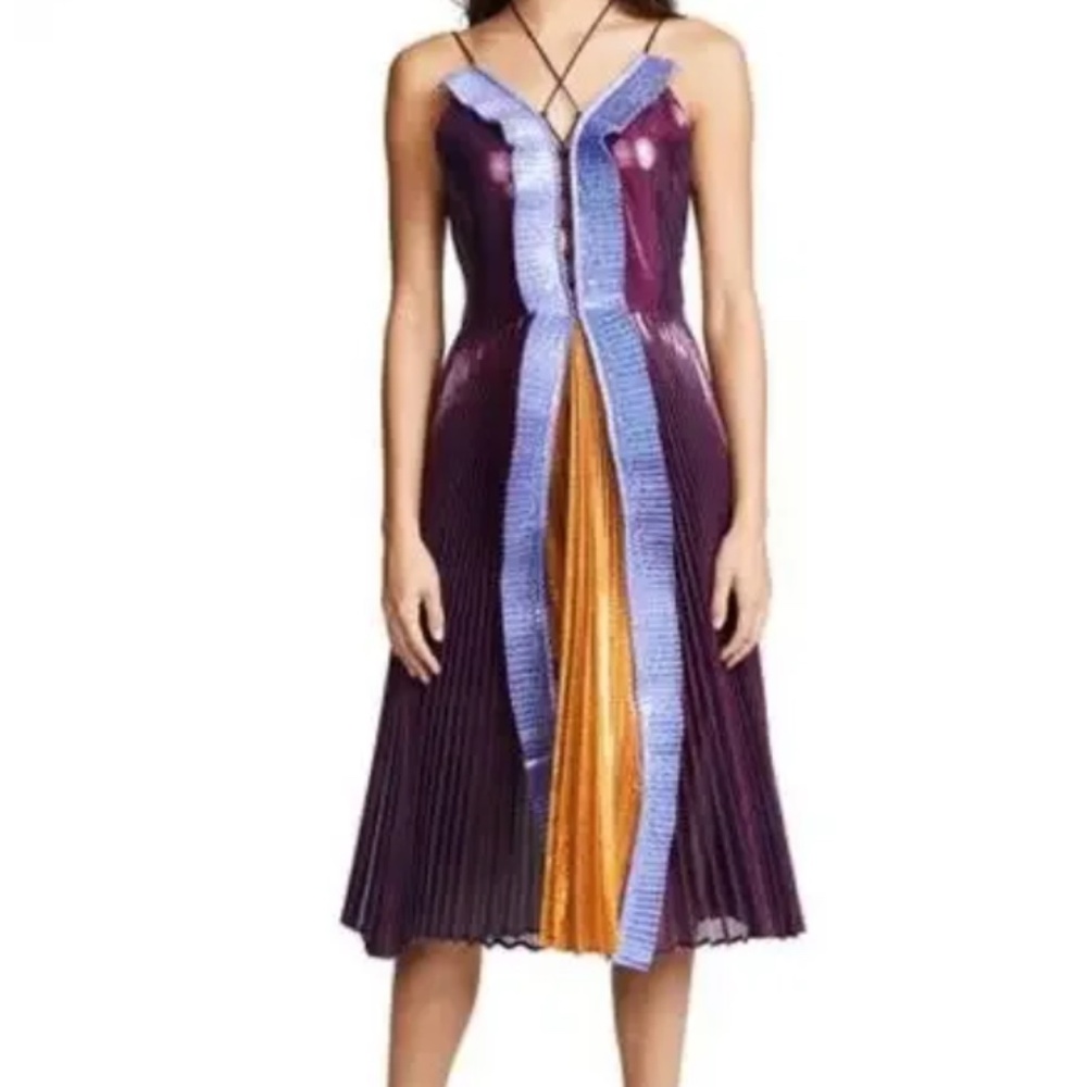 Delfi Collective Metallic purple block color Lace Up Dress XS made in USA